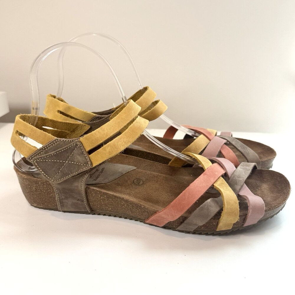 Inter Bios Sandals Strappy Footbed Comfort Multi Color Wedge Sz 40 / 9